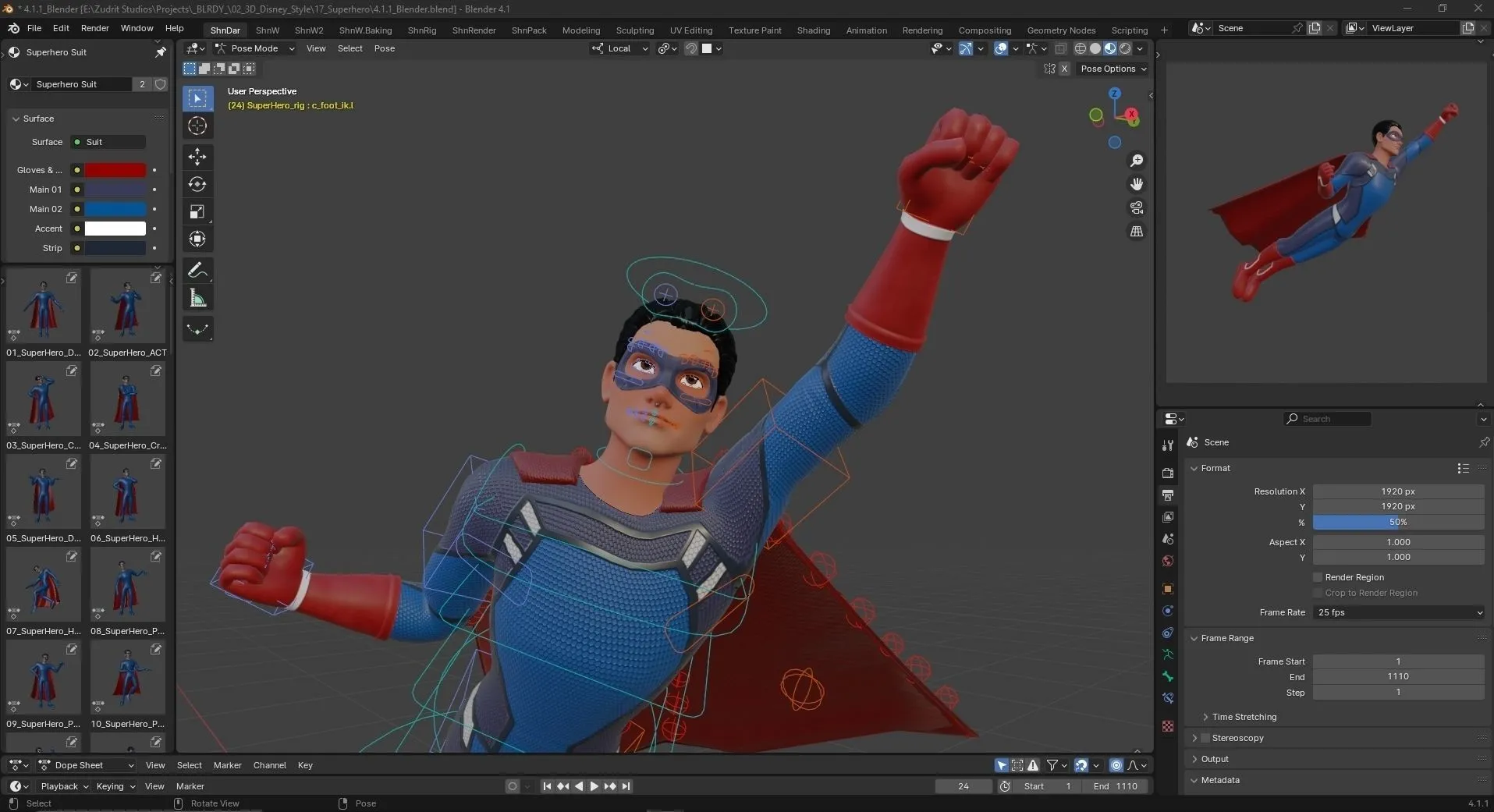 Cartoon Superhero Man - Rigged 3D Character in Blender with Autorig Pro rigging system